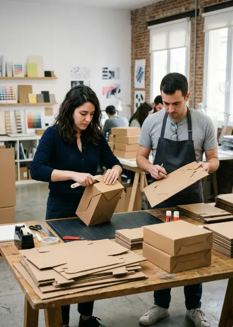 Equipo de Ahdis montando prototipos de packaging de carton