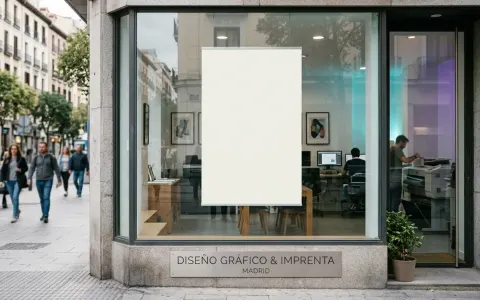 Cartel publicitario en el escaparate de una tienda